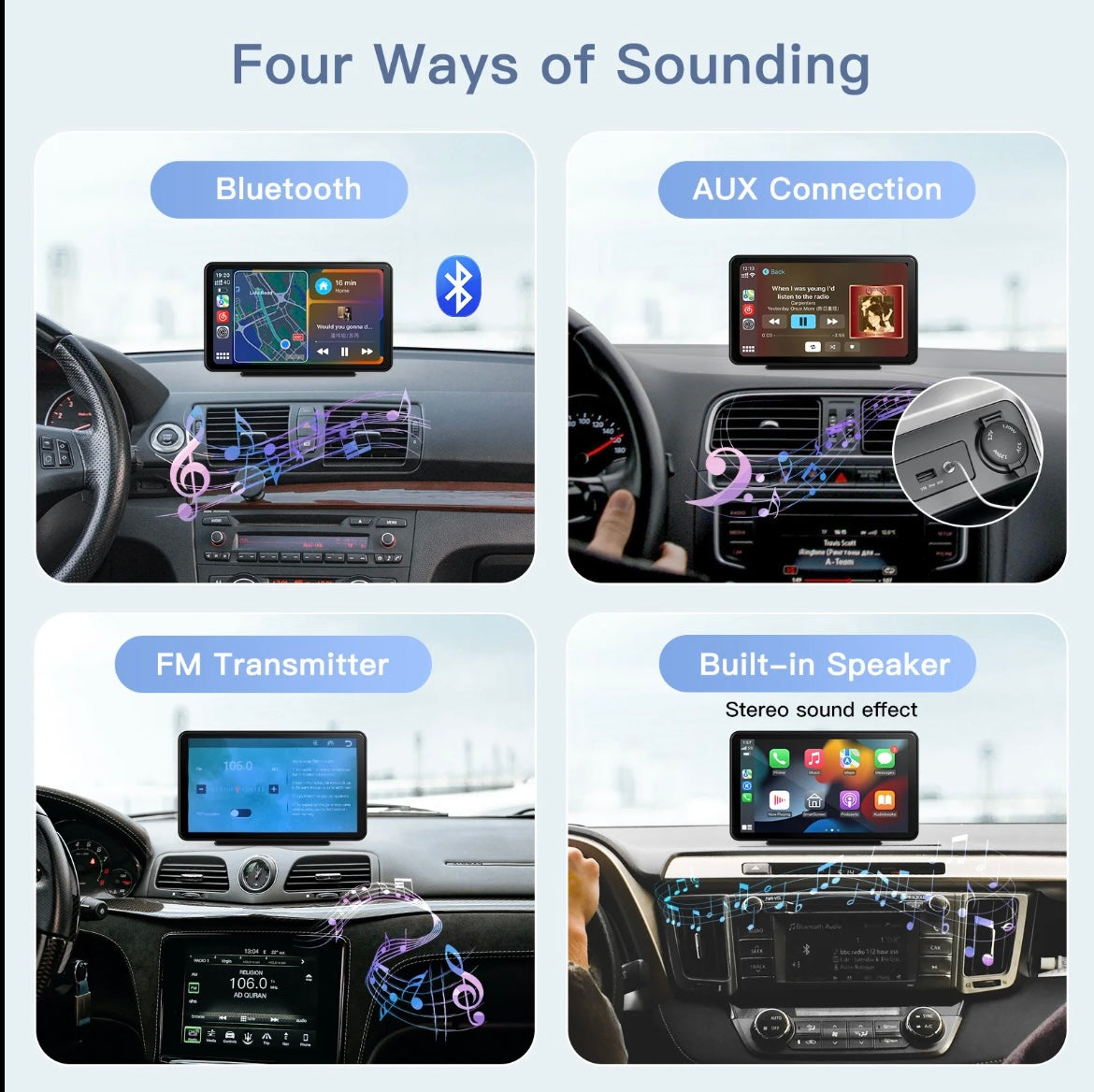 7-Inch Portable Apple CarPlay & Android Auto Touchscreen with Optional Reverse Camera