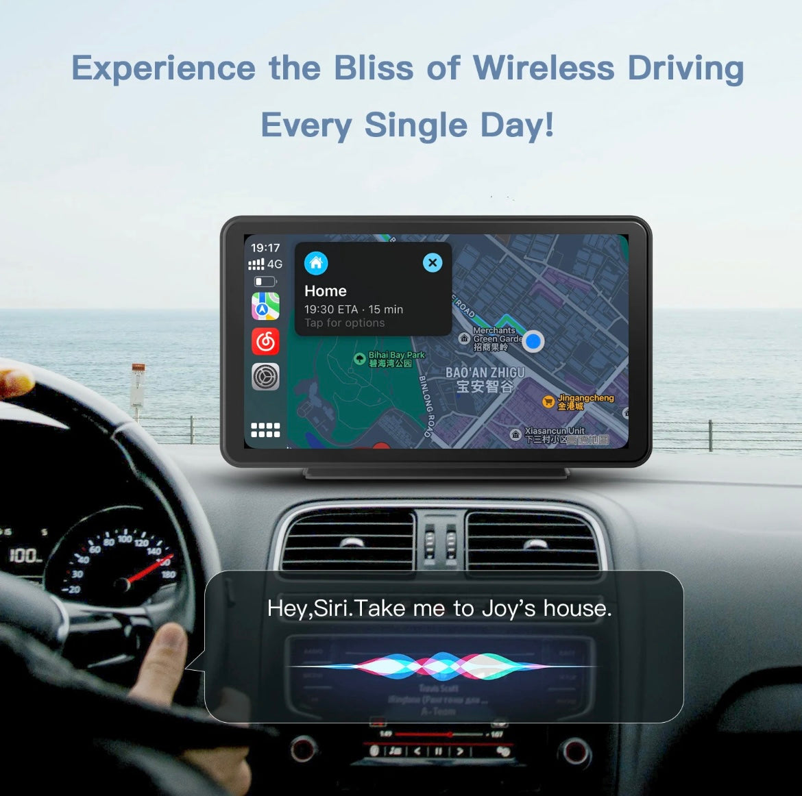 7-Inch Portable Apple CarPlay & Android Auto Touchscreen with Optional Reverse Camera