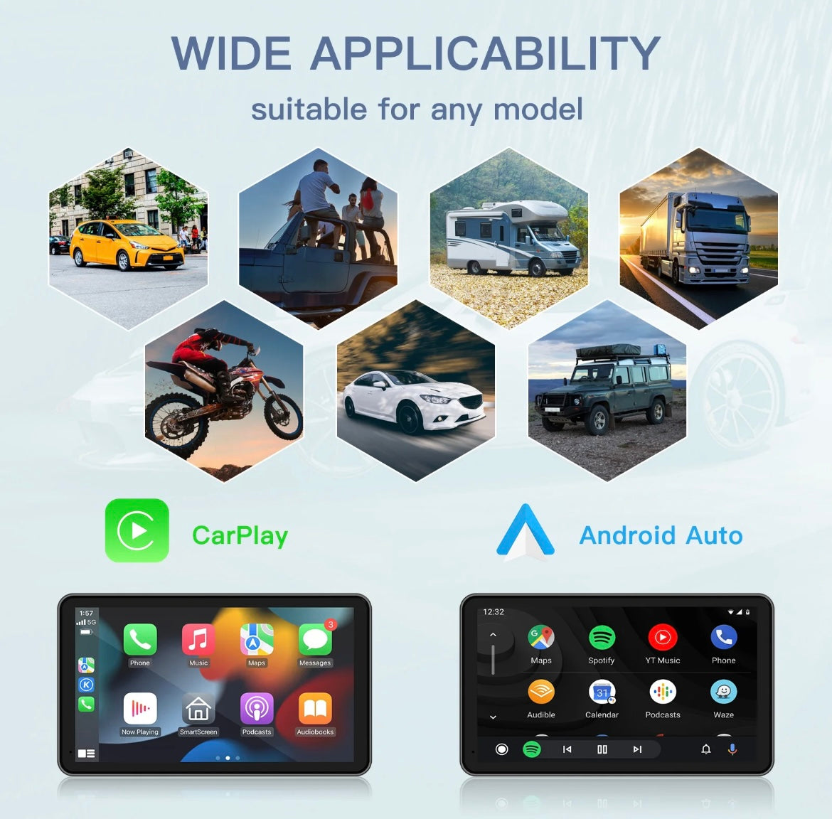 7-Inch Portable Apple CarPlay & Android Auto Touchscreen with Optional Reverse Camera