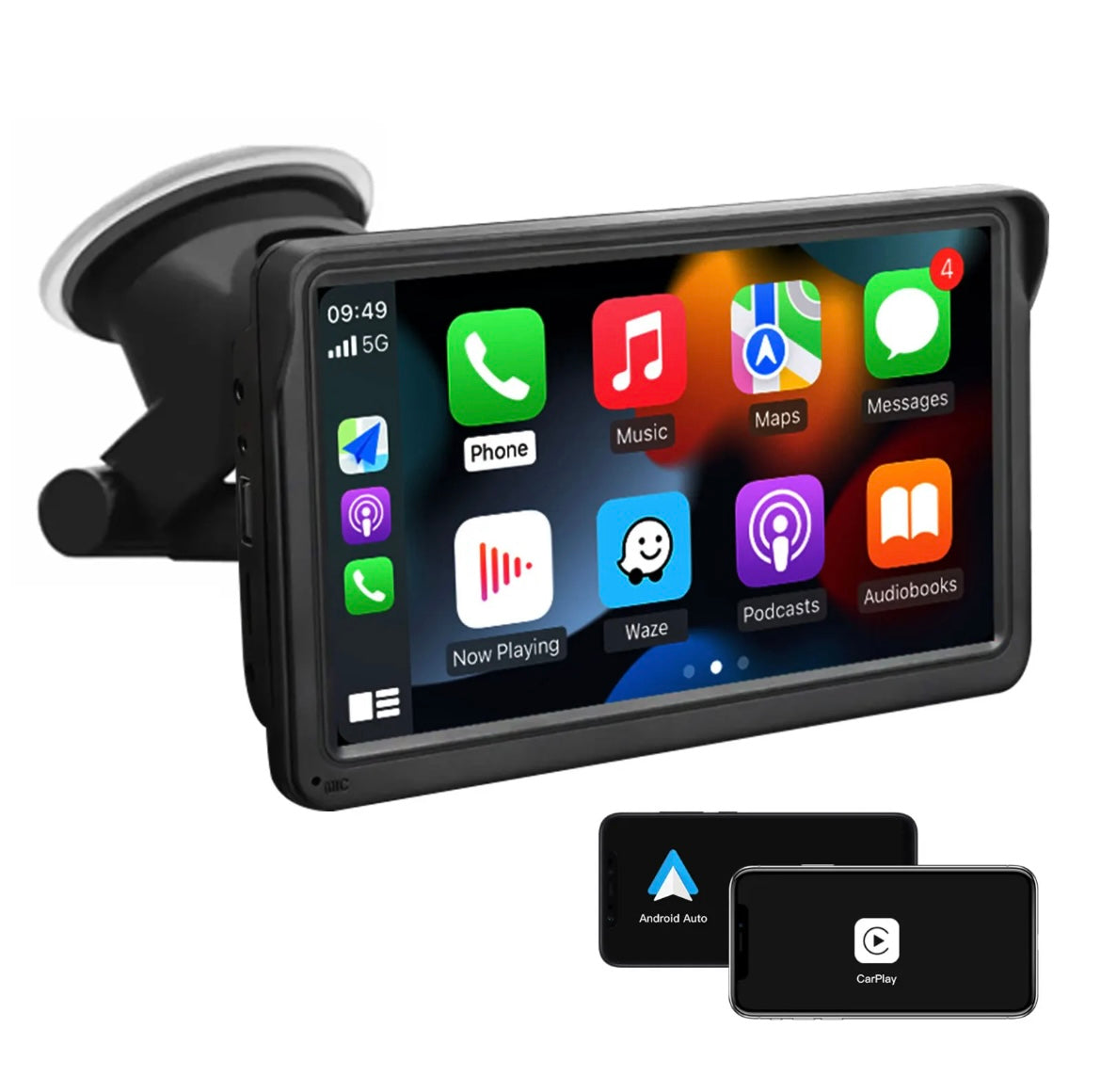 7-Inch Portable Apple CarPlay & Android Auto Touchscreen with Optional Reverse Camera